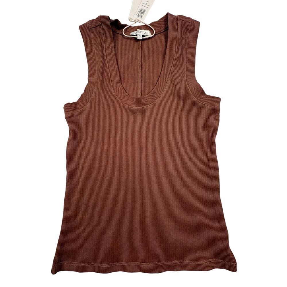 Z Supply Sirena Ribbed Tank Top Women's XS Brown Scoop Neck Sleeveless NWT